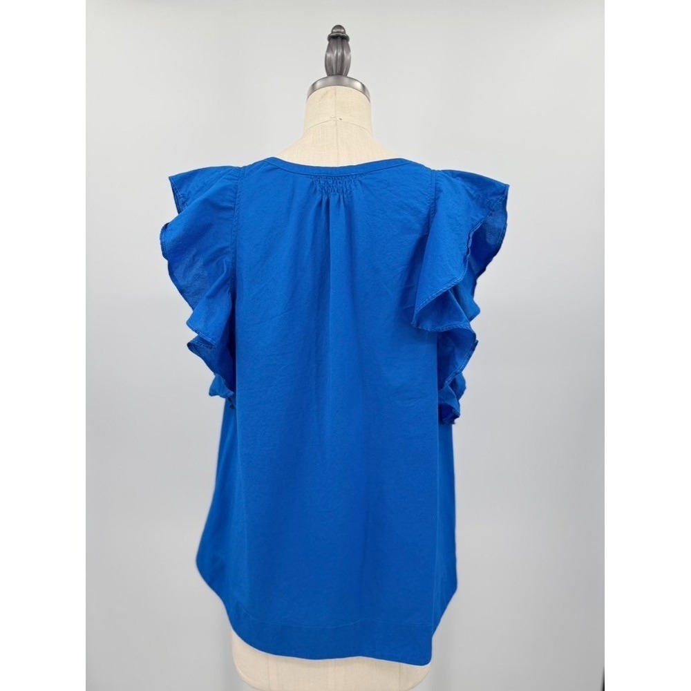 HD In Paris Anthropologie Top Cerulean Blue Flutter Sleeve Blouse Size 12 Cotton - Picture 5 of 10